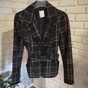 Smart Set Ladies Size 9 Black & Grey Plaid Belted Fully Lined Jacket/Blazer